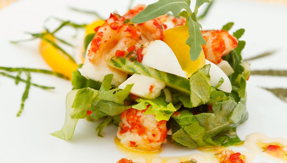 Red prawn, orange and tuna bottarga salad - Donnafugata